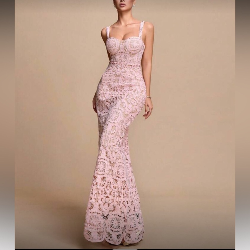 Elegant Lace Mermaid Wedding Dress in Blush Pink